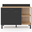 ID MARKET - Buffet bas de cuisine 120 CM CINA plan de travail H.83 cm 2 portes + tiroir façon hêtre et noir - vignette