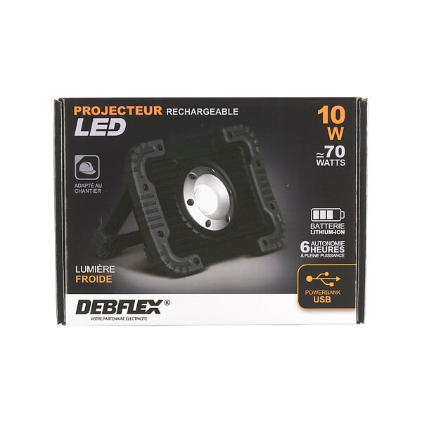 DEBFLEX - PROJECTEUR CHANTIER BATTERIE SIMPLE FLUX IP44 SMD 10W 6500K 750LM - large