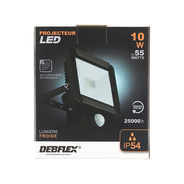 DEBFLEX - PROJECTEUR LED + DETECT IR IP54 SMD 10W 6500K 800LM - large