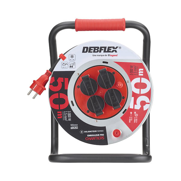 DEBFLEX - DEBFLEX - ENROULEUR METAL HO7RN-F 3G1,5 4 PRISES ETANCHES IP44 50M - 605203 - large