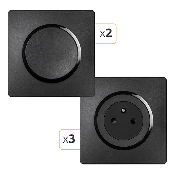 DEBFLEX - DEBFLEX - CASUAL EVO LOT COMPLET 3 PRISES 2P+T AFFLEURANT + 2 VA ET VIENT NOIR - large