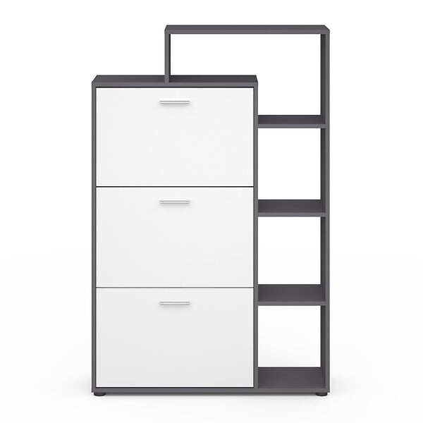 ID MARKET - Meuble à chaussures 18 paires KLARK gris 3 portes blanches avec étagère - large
