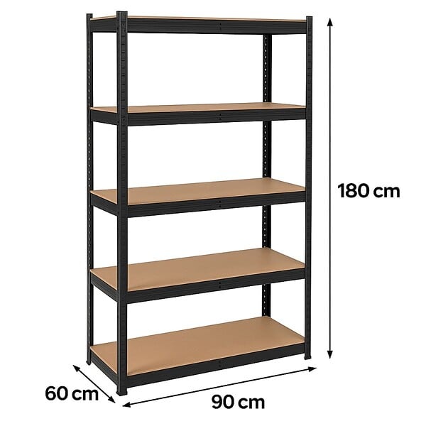 INTEC - Etagère de Rangement Noire 90 x 60cm x H180cm - Rayonnage Métal Haute qualité 5 Plateaux Charges lourdes 1500kg INTEC - large