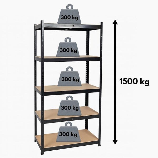 INTEC - Etagère de Rangement Noire 90 x 60cm x H180cm - Rayonnage Métal Haute qualité 5 Plateaux Charges lourdes 1500kg INTEC - large