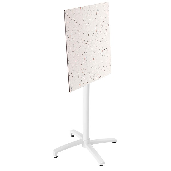 OVIALA - Ensemble table haute stratifié terrazzo et 2 chaises blanc - Opéra - large