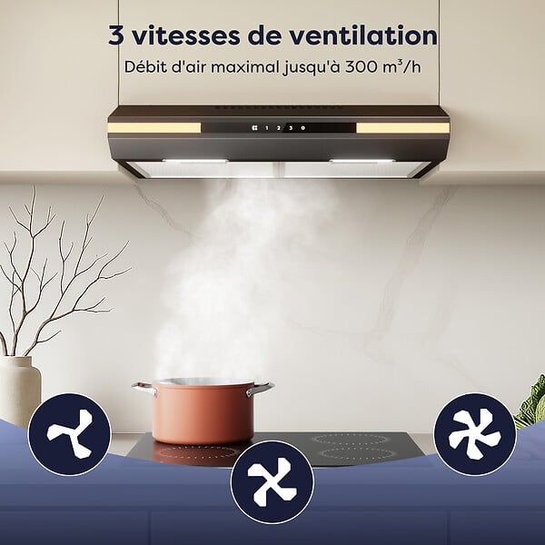 CIARRA - CIARRA Hotte Encastrable 60cm Hotte Casquette 320 m³/h 3 Vitesses Tactile Recyclage ou Evacuation CD6921B - large