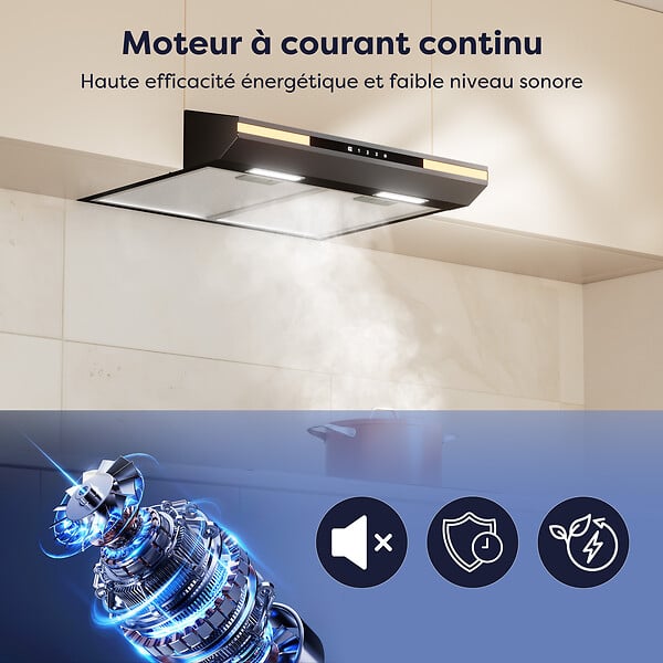 CIARRA - CIARRA Hotte Encastrable 60cm Hotte Casquette 320 m³/h 3 Vitesses Tactile Recyclage ou Evacuation CD6921B - large