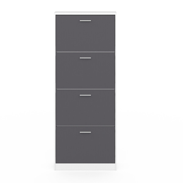ID MARKET - Meuble à chaussures 24 paires KLARK blanc 4 portes gris clair - large