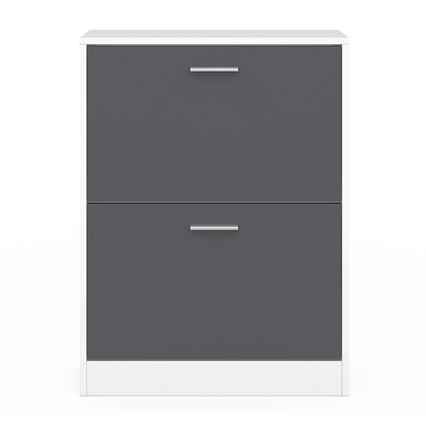 ID MARKET - Meuble à chaussures 12 paires KLARK blanc 2 portes grises - large
