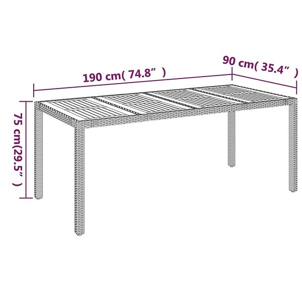 VIDAXL - vidaXL Table de jardin dessus en bois Gris 190x90x75 cm Résine tressée - large