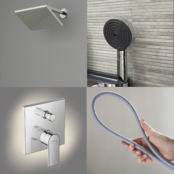 HANSGROHE - Colonne de douche mécanique Vernis Shape Douche de tête Vernis Shape Flexible Designflex Douchette Pulsify chromé - large