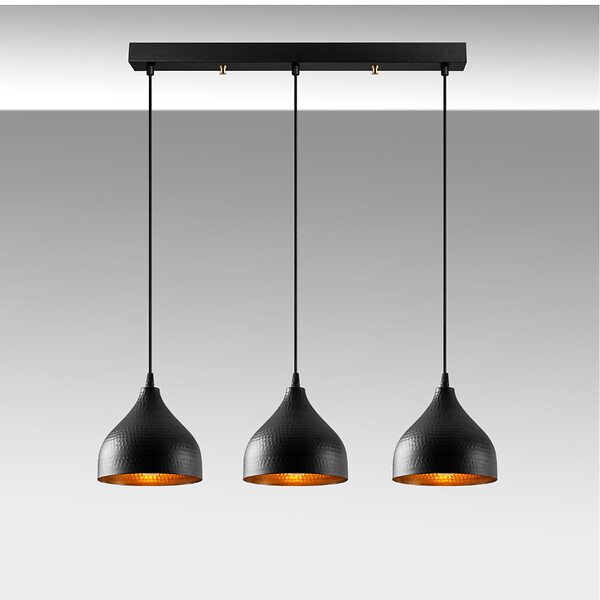 CONCEPT USINE - Suspension en métal noir 3 ampoules LOUISE - large