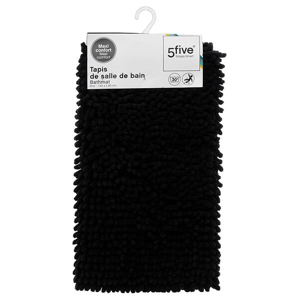 5 FIVE SIMPLY SMART - Tapis de Salle de bain Noir chenille maxi confort 50 x 80 cm - large