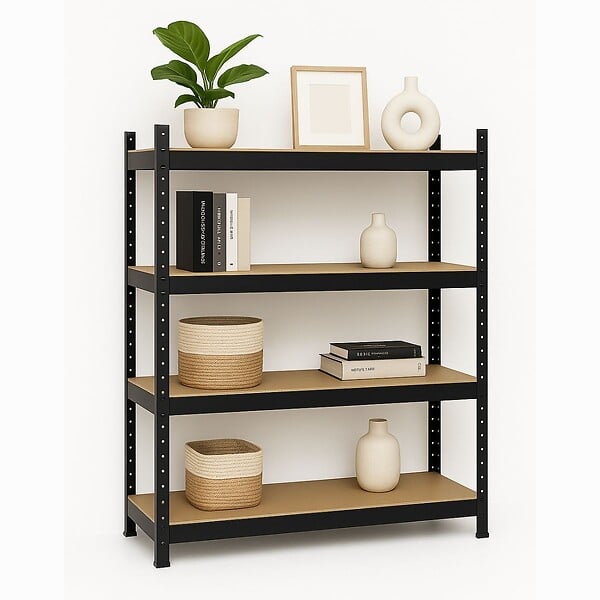 INTEC - Etagère de Rangement Charges lourdes 1600kg Noire 160 x 60 x H180cm - Rayonnage Métal 4 Plateaux Bois INTEC - large