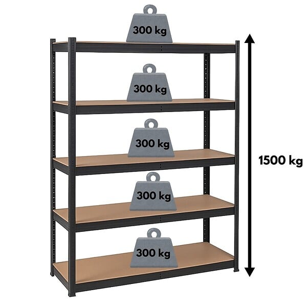 INTEC - Etagère de Rangement Noire 120 x 60cm x H180cm - Rayonnage en métal Haute qualité 5 Plateaux Charges lourdes 1500kg INTEC - large