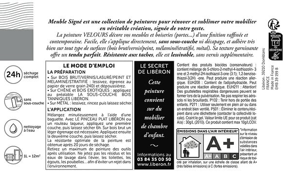 LIBERON - Meuble signé, Peinture Velours Vert Cendré 0,5L - large