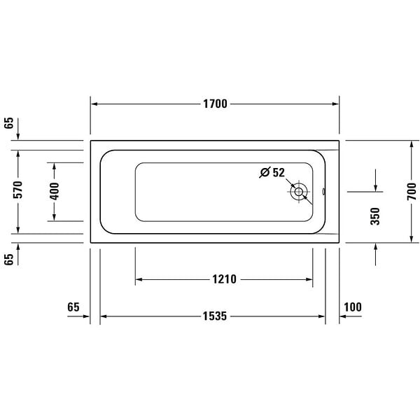 DURAVIT - Baignoire droite D-Code 170 x 70 cm + Pare bain droit AURYS Mist 1 chromé - large