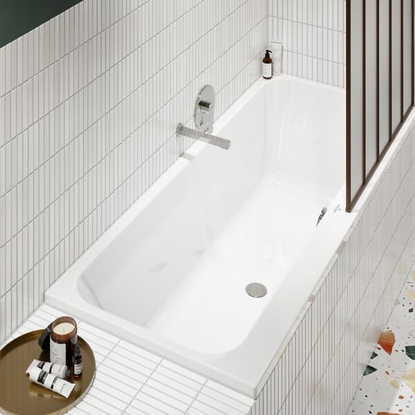 VILLEROY ET BOCH - Baignoire droite Architectura avec pieds 150 x 70 cm Blanc + Pare bain gauche AURYS Raywall chromé - large