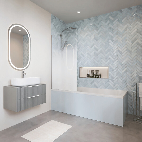 VITRA - Baignoire rectangulaire VitrA Neon 170x75cm + Pare bain gauche AURYS Mist 1 chromé profilé gauche - large
