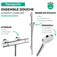 HANSGROHE - Pack mitigeur douche thermostatique Ecostat Comfort + Barre Unica S Puro + flexible + Pommeau Crometta blanc/chromé - vignette