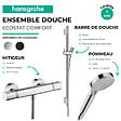 HANSGROHE - Pack mitigeur douche thermostatique Ecostat Comfort + Barre Unica S Puro + flexible + Pommeau Vernis Blend Vario chromé - vignette