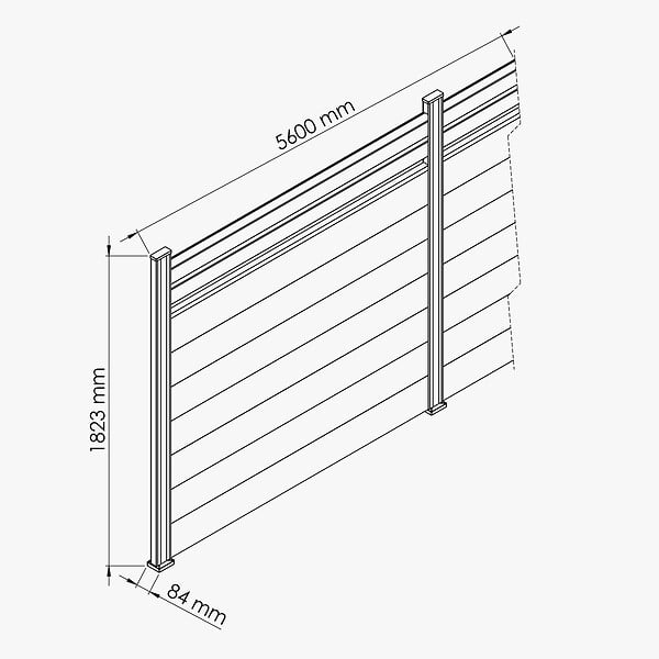 MON MARCHE DECO - Kit Clôture SLIM PVC Blanc H. 180 cm x L. 5.60 m - 2 Lisses claire-voie + 7 Soubassements - large