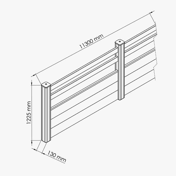 MON MARCHE DECO - Kit Clôture PRO PVC Blanc H. 120 cm x L. 11.30 m - 2 Lisses + 3 Soubassements - large