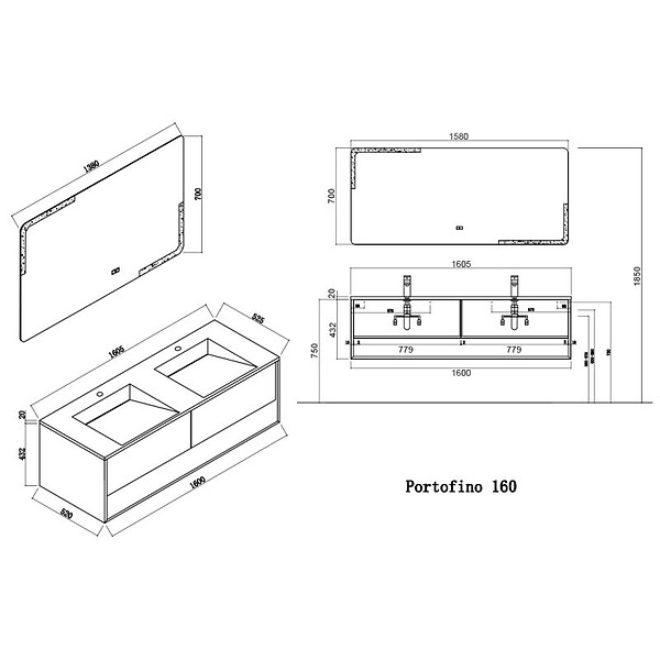 DISTRIBAIN - Meuble de salle de bain Portofino 1600 Scandinave - large