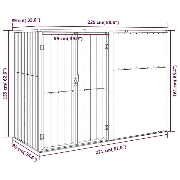 VIDAXL - vidaXL Abri à outils de jardin Vert 225x89x161 cm Acier galvanisé - large