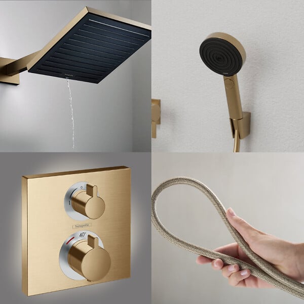 HANSGROHE - Colonne douche thermostatique Ecostat Square Douche de tête PulsifyS Flexible Designflex Douchette Pulsify bronze - large