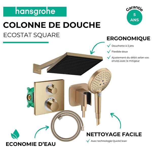 HANSGROHE - Colonne douche thermostatique Ecostat Square Douche tête PulsifyS Flexible Designflex Douchette Raindance SelectS bronze - large