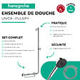 HANSGROHE - Barre de douche PMR Unica 110 poignée à gauche Chromé + Pommeau de douche Pulsify 3 jets + flexible Designflex 160cm - vignette
