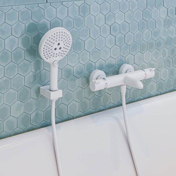 HANSGROHE - Pommeau de douche Raindance Select S EcoSmart 120 3 jets + flexible Designflex 160 cm blanc mat - large