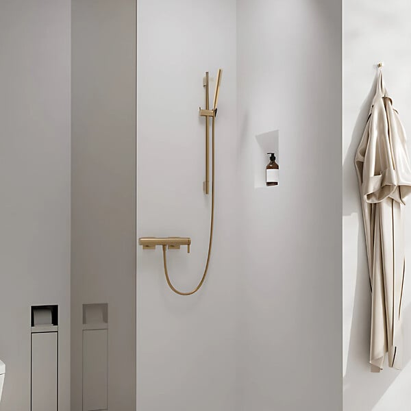 HANSGROHE - Ensemble barre de douche Unica S Puro + Flexible + Pommeau de douche Pulsify S Bronze Brossé - large