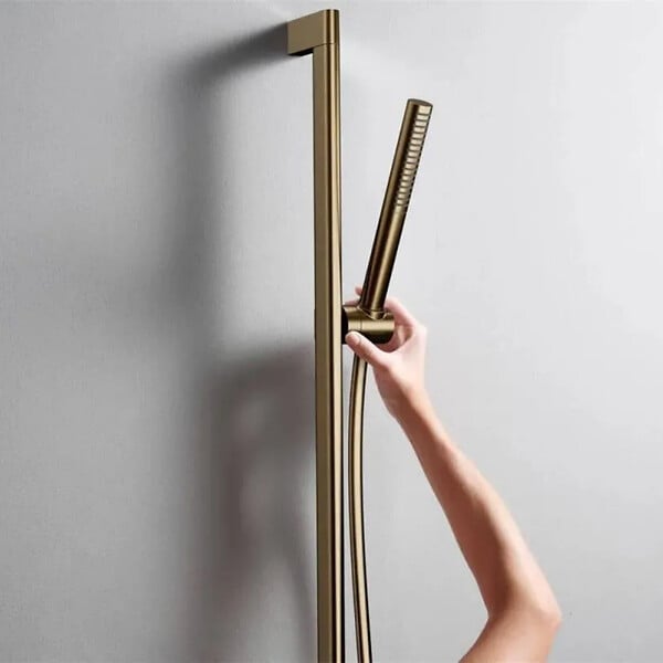 HANSGROHE - Ensemble barre de douche Unica S Puro + Flexible + Pommeau de douche Pulsify S Bronze Brossé - large