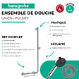 HANSGROHE - Barre de douche PMR Unica 110 avec poignée à gauche Chromé + Pommeau de douche Pulsify 3 jets + flexible Metaflex 160cm - vignette