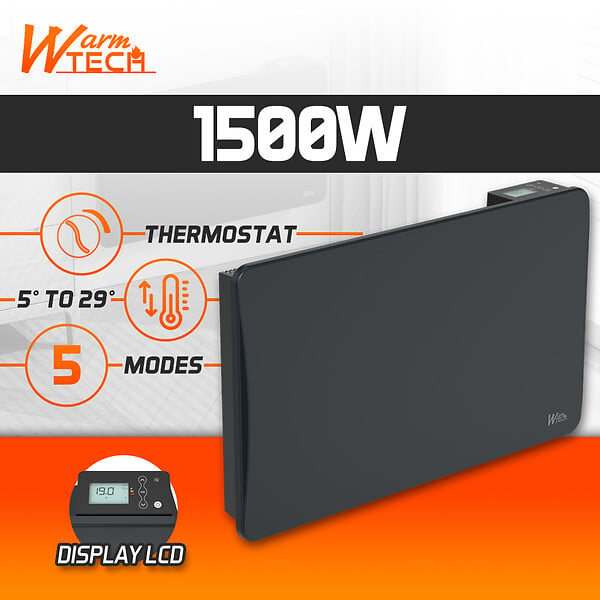 WARM TECH - Radiateur inertie céramique 1500 W - IP24 - Fil pilote 6 ordres. - large