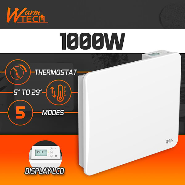 WARMTECH - Radiateur inertie céramique 1000 W - IP24 - Fil pilote 6 ordres - large