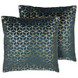 BELIANI - Lot de 2 coussins décoratifs CELOSIA Velours 45 x 45 cm Bleu paon Motif géométrique - vignette