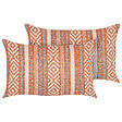 BELIANI - Lot de 2 coussins décoratifs INULA Coton 30 x 50 cm Orange Motif géométrique - vignette