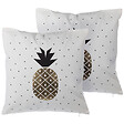 BELIANI - Lot de 2 coussins décoratifs YASMIN Coton 45 x 45 cm Blanc Doré Noir Motif de plante - vignette