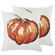 BELIANI - Lot de 2 coussins décoratifs CURBITA 45 x 45 cm Velours Beige Motif de plante - vignette
