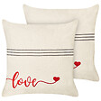 BELIANI - Lot de 2 coussins décoratifs PLUMERIA Coton 45 x 45 cm Beige Texte - vignette