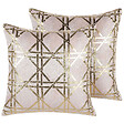 BELIANI - Lot de 2 coussins décoratifs CASSIA 45 x 45 cm Rose Motif géométrique - vignette