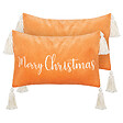 BELIANI - Lot de 2 coussins décoratifs LITHOPS Velours 30 x 50 cm Orange Motif de Noël - vignette