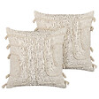 BELIANI - Lot de 2 coussins décoratifs PLEIONE Coton 45 x 45 cm Beige clair Motif géométrique - vignette