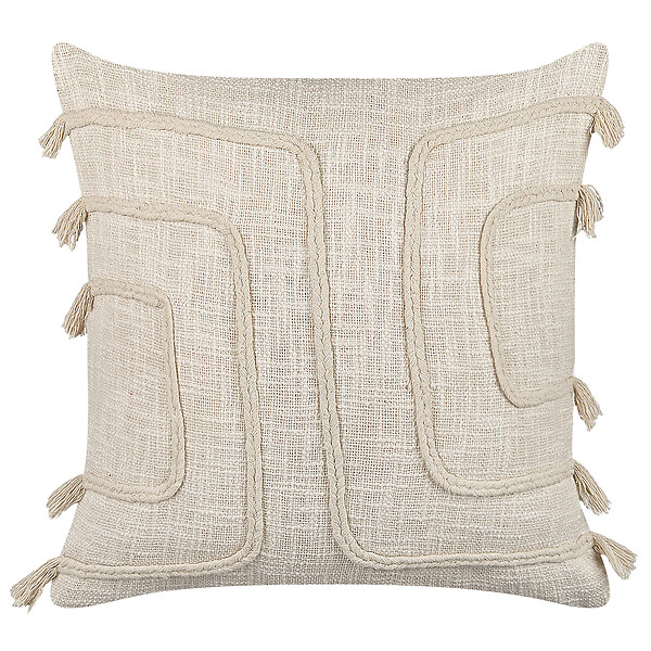 BELIANI - Lot de 2 coussins décoratifs PLEIONE Coton 45 x 45 cm Beige clair Motif géométrique - large