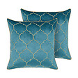 BELIANI - Lot de 2 coussins décoratifs ALYSSUM Velours 45 x 45 cm Bleu Motif de treillis - vignette