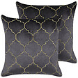 BELIANI - Lot de 2 coussins décoratifs ALYSSUM Velours 45 x 45 cm Gris Motif de treillis - vignette