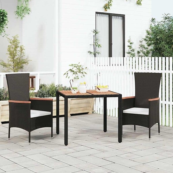 VIDAXL - vidaXL Table de jardin plateau en bois Noir Résine tressée bois massif - large